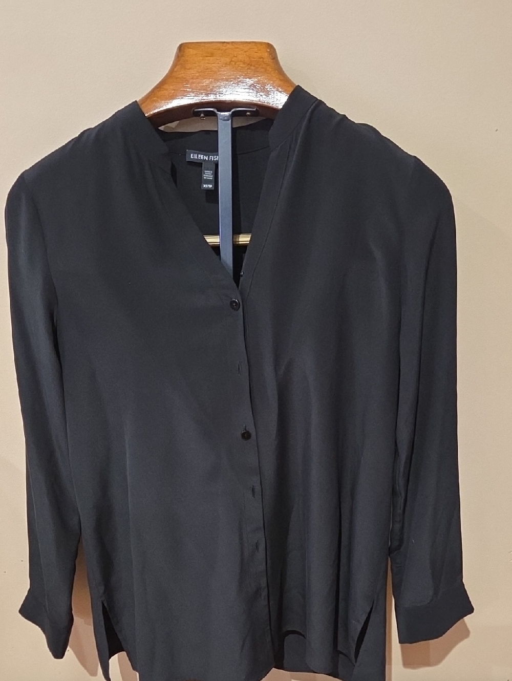 Eileen Fisher Black Split-Hem Button Down Shirt Size XSmall